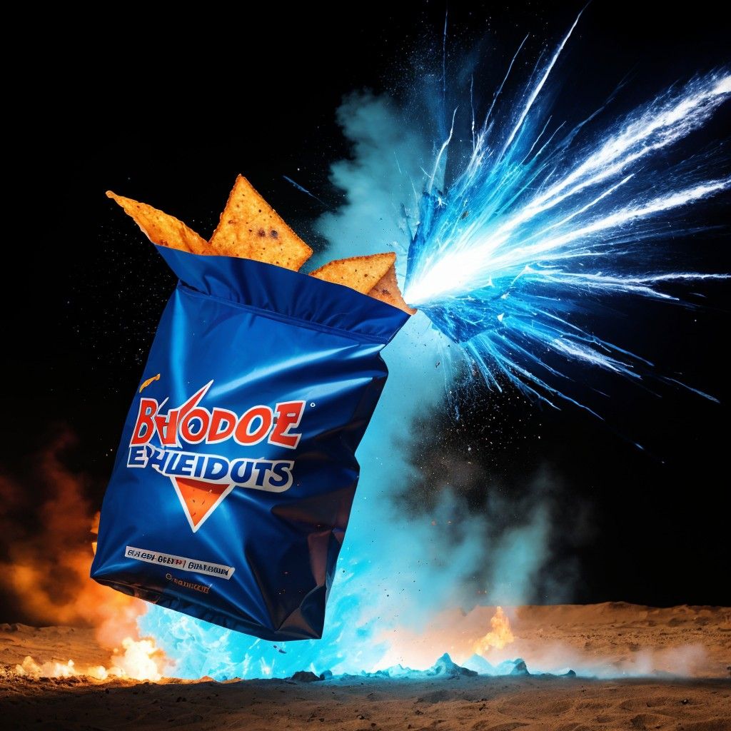 blue Doritos exploding 
 out of bag
