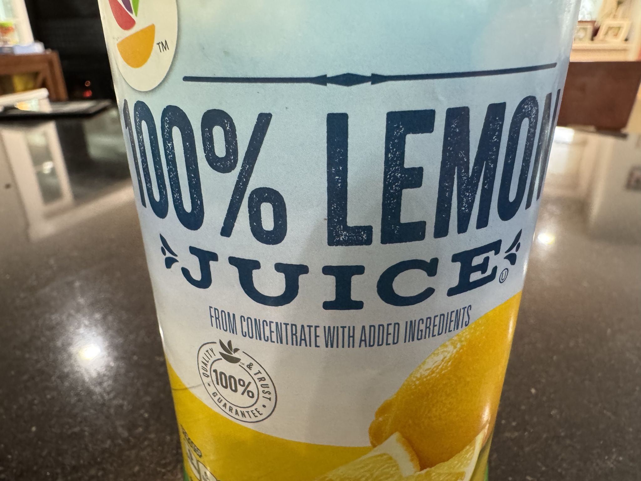 Oh, 100% lemon juice and also 100% of some other stuff. Such as…