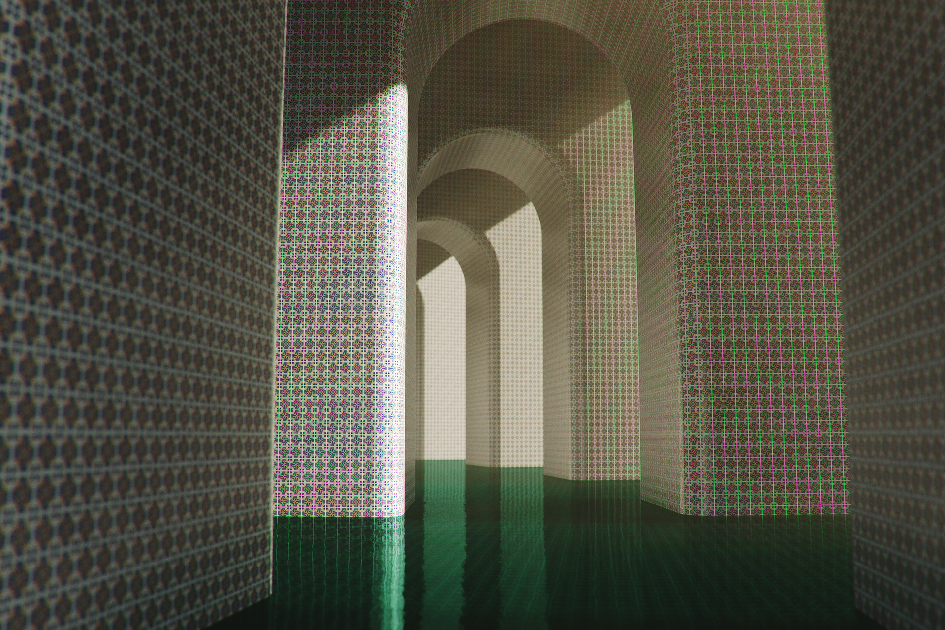 A dreampool with tall archways and an ornate tile pattern