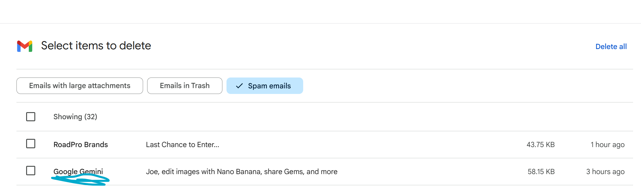 Actually, if you could go ahead and delete everything from *@google.com, that would be great.